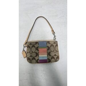 Coach Khaki Multicolor Colorful Signature & Leather Wristlet